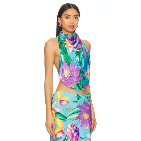 Floral Halter Top - Blue and Purple - Picture 2 of 4